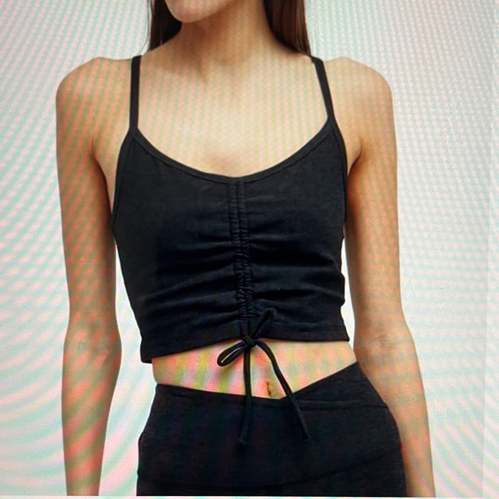 Beyond Yoga Black Ruched Drawstring Crop Top